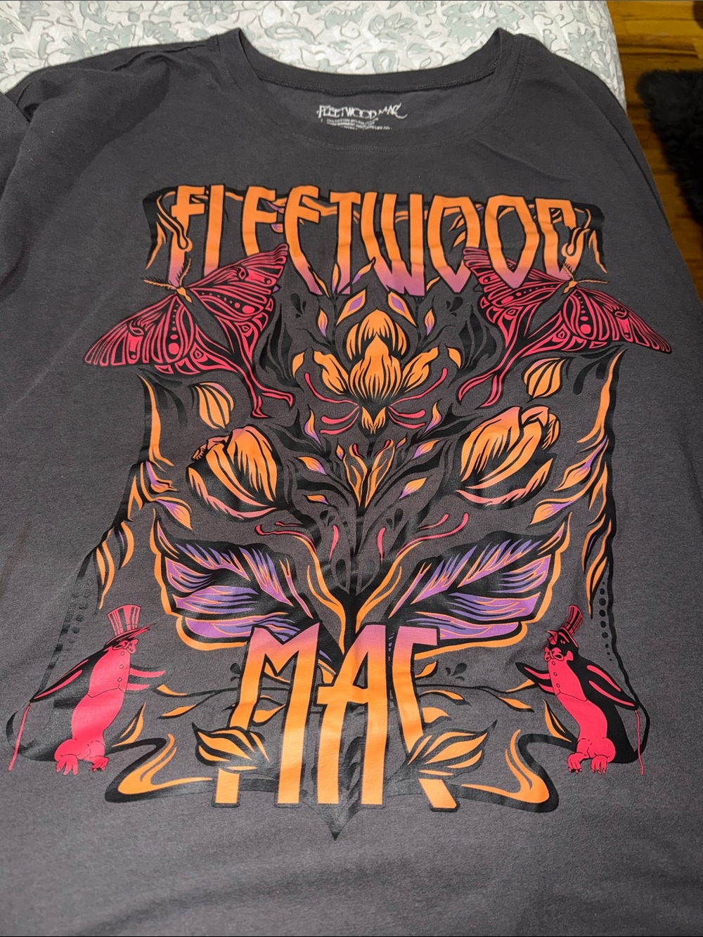torrid Dark Gray Band Tee with Orange & Pink Floral Moth Design